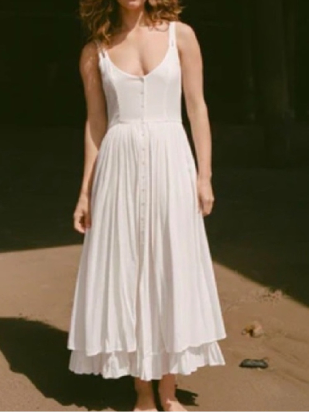 Christy Dawn Nicks Midi Dress White Cream Textured Woven Material Medium - Picture 9 of 9